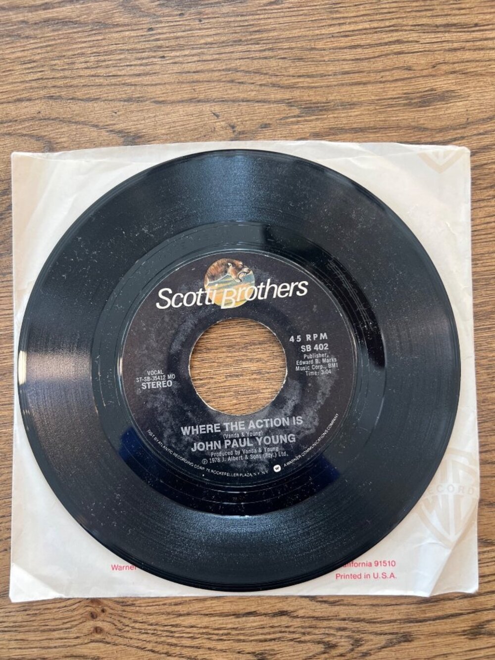 John Paul Young Love Is In The Air / Where The Action Is Scotti Bros 45 RPM SB 4
